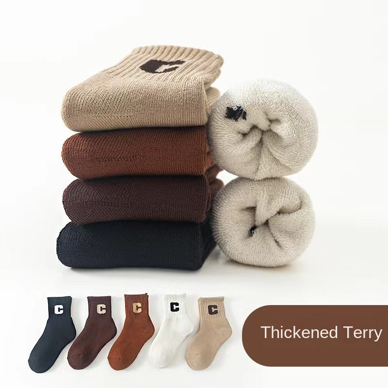 5 Pairs Of Boy's Thickened Thermal Ankle Socks, Vintage Comfy Breathable Socks For Kid's Wearing