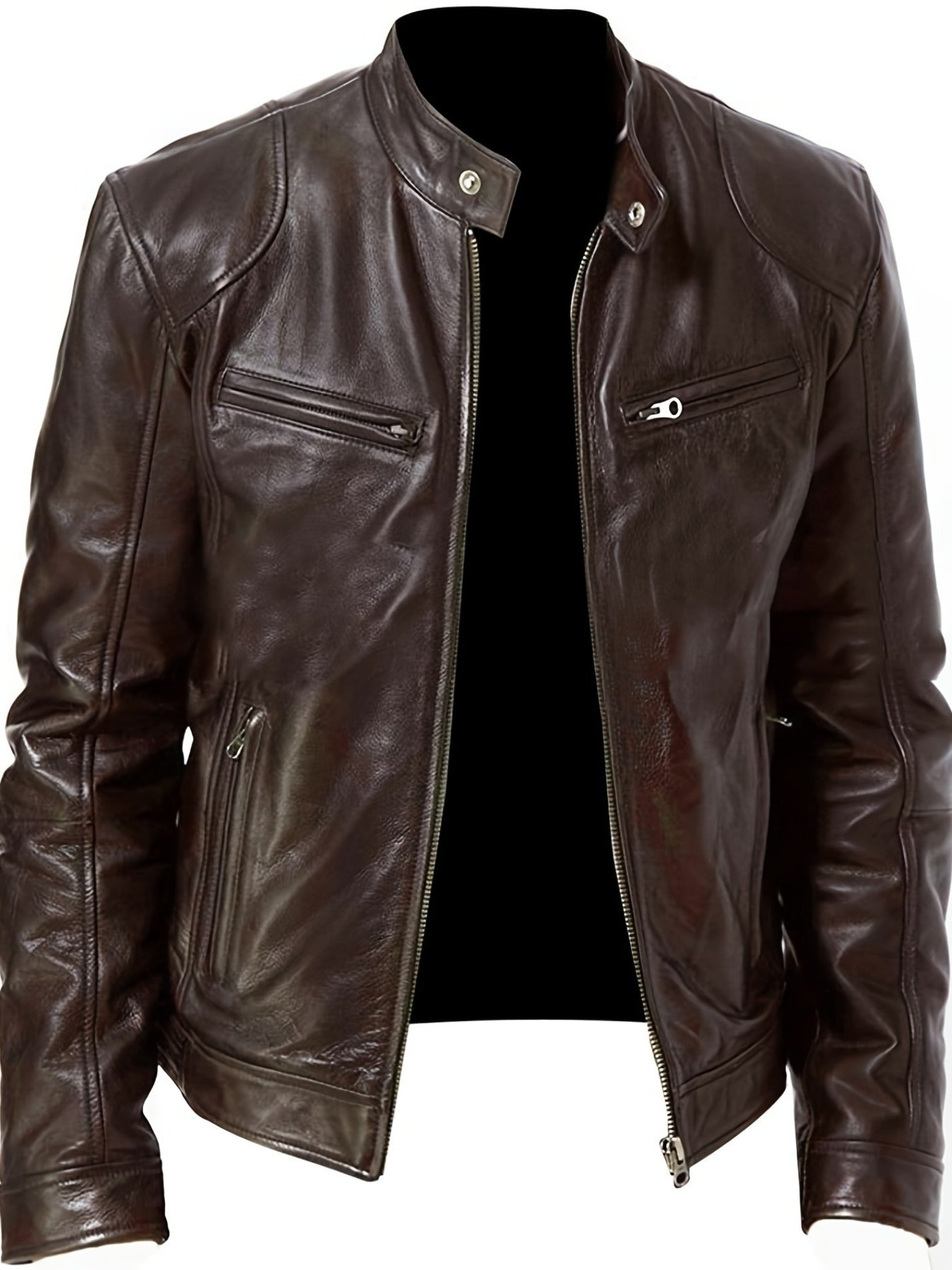 Plus Size Men's Fashionable PU Leather Locomotive Jacket - Stylish, Warm, and Water-Resistant - Perfect for Fall and Winter Seasons