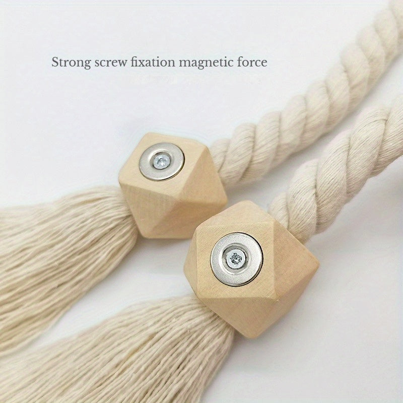 2pcs Magnetic Window Curtain Tiebacks Simple Wooden Tassel Curtain Buckle Curtain Holdback Suitable For Bedroom Living Room Kitchen Home Decoration
