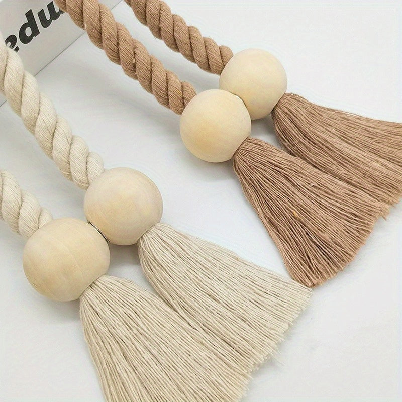 2pcs Magnetic Window Curtain Tiebacks Simple Wooden Tassel Curtain Buckle Curtain Holdback Suitable For Bedroom Living Room Kitchen Home Decoration