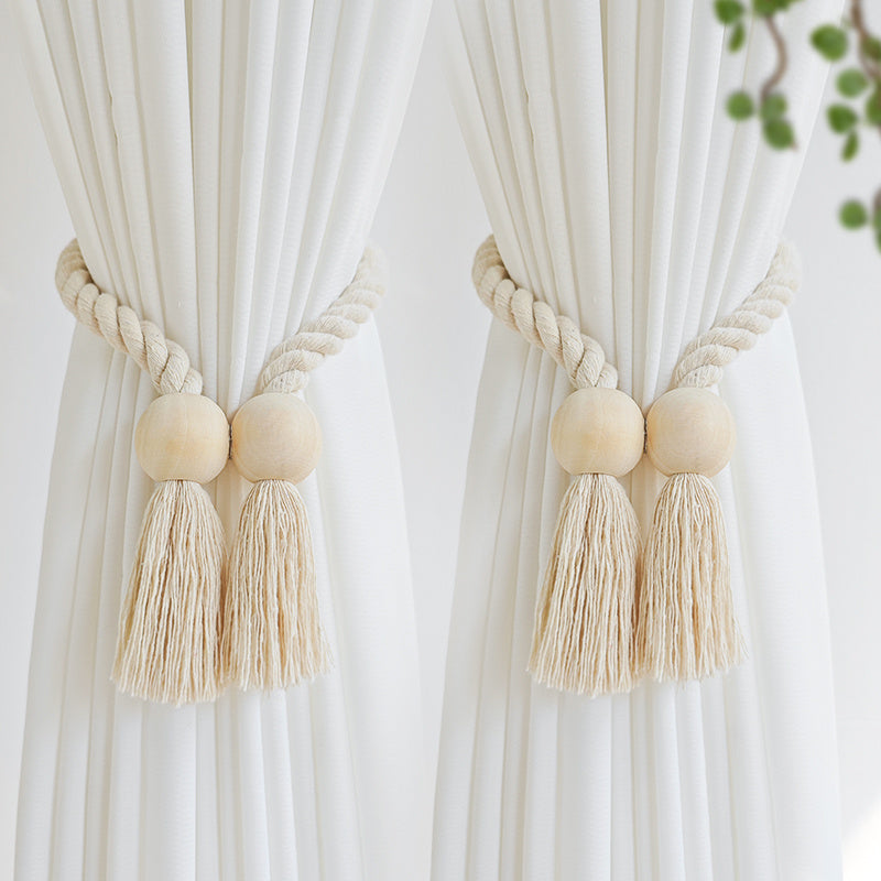 2pcs Magnetic Window Curtain Tiebacks Simple Wooden Tassel Curtain Buckle Curtain Holdback Suitable For Bedroom Living Room Kitchen Home Decoration
