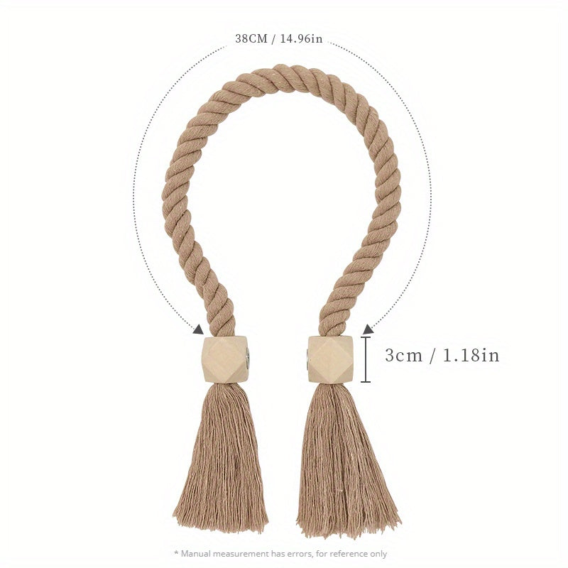 2pcs Magnetic Window Curtain Tiebacks Simple Wooden Tassel Curtain Buckle Curtain Holdback Suitable For Bedroom Living Room Kitchen Home Decoration