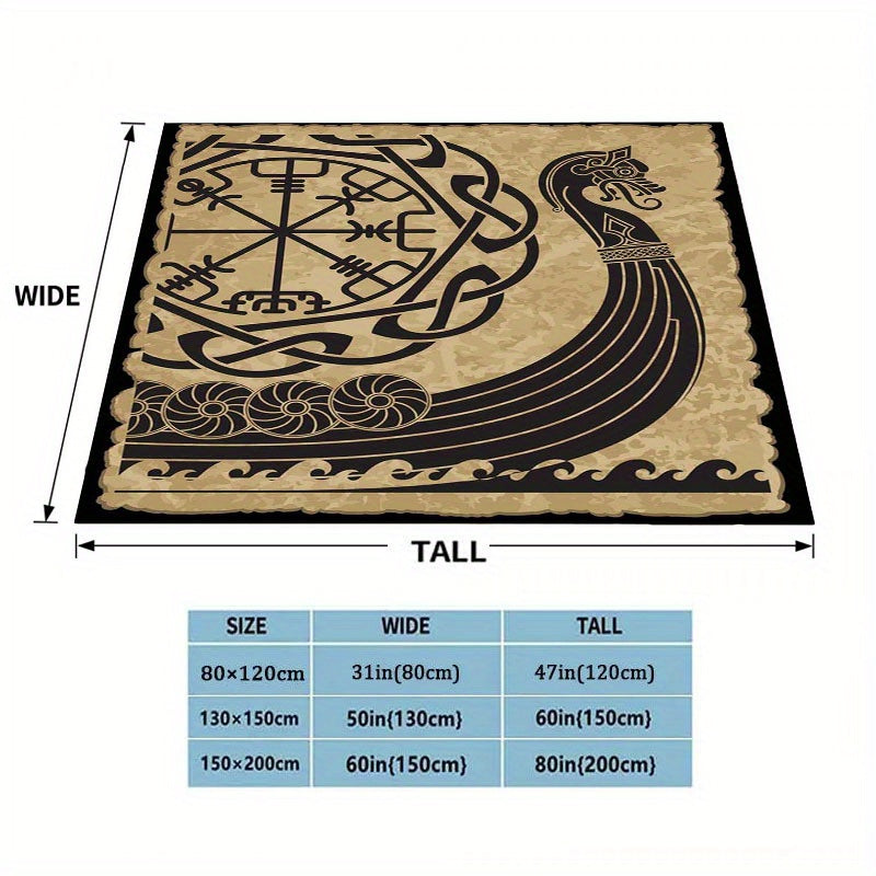 1pc Cozy Norse Mythology Viking Rune Digital Print Flannel Blanket - Ultra-Lightweight, Soft, and Padded for Four Seasons - Family, Picnic, Travel, and Casual Use - Machine Washable and Easy Care
