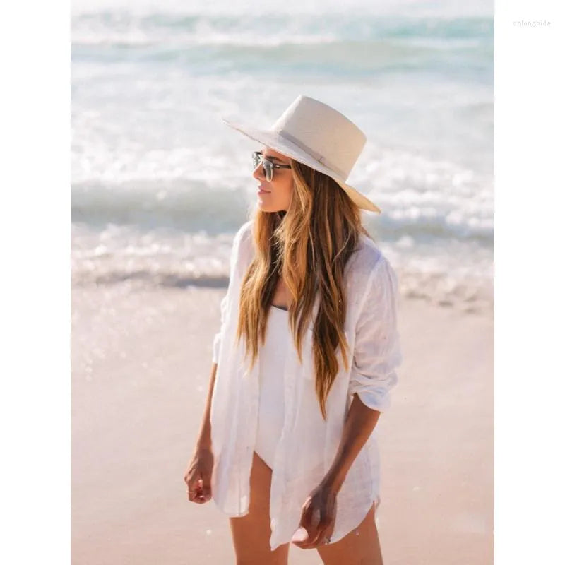 Women's Swimwear Beach Blouse Bikini Sun Protection White Tunic Cover-ups Sexy Summer Wear Swim Suit Cover Up Causal Women Tops