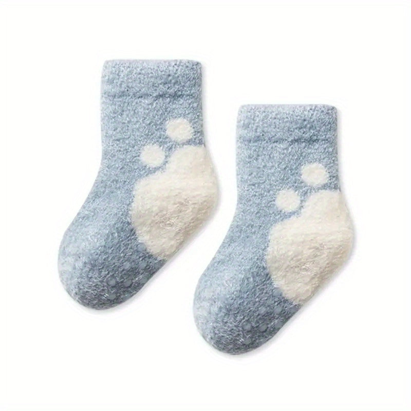 3 Pairs Baby Girl's Non-slip Winter Solid Color Plush Sleep Socks Thickened Warm Home Floor Socks