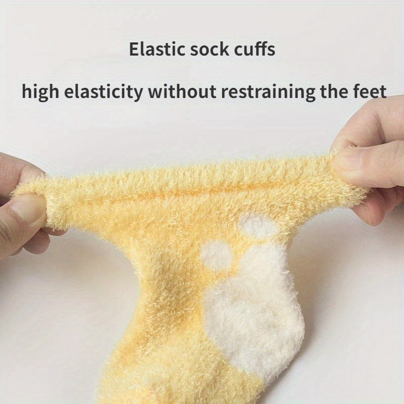 3 Pairs Baby Girl's Non-slip Winter Solid Color Plush Sleep Socks Thickened Warm Home Floor Socks