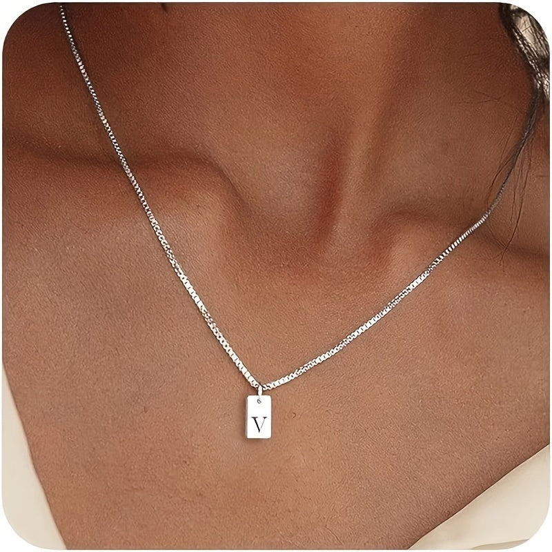 1pc Exquisite Initial Necklace - Durable 201 Stainless Steel, English Letter Pendant, Fashionable Name Tag Jewelry for Men and Women, No Plating, No Mosaic Material, Magnetic-Free
