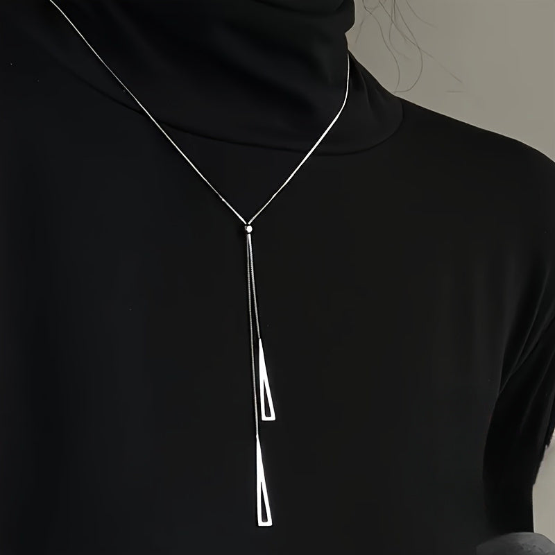 S925 Sterling Sliver Geometric Pendant Lariat Necklace Elegant Style Hypoallergenic Y Shape Necklace Occasion Jewelry 2.1g/0.074oz
