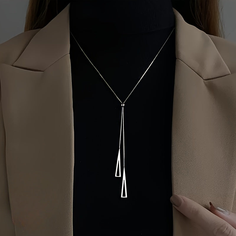 S925 Sterling Sliver Geometric Pendant Lariat Necklace Elegant Style Hypoallergenic Y Shape Necklace Occasion Jewelry 2.1g/0.074oz
