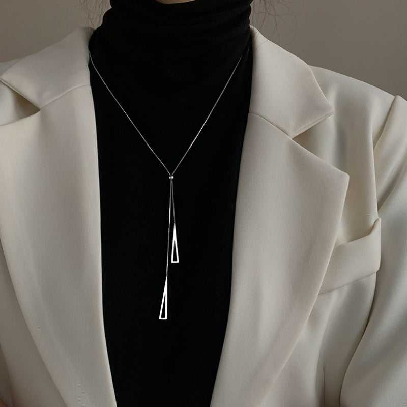 S925 Sterling Sliver Geometric Pendant Lariat Necklace Elegant Style Hypoallergenic Y Shape Necklace Occasion Jewelry 2.1g/0.074oz