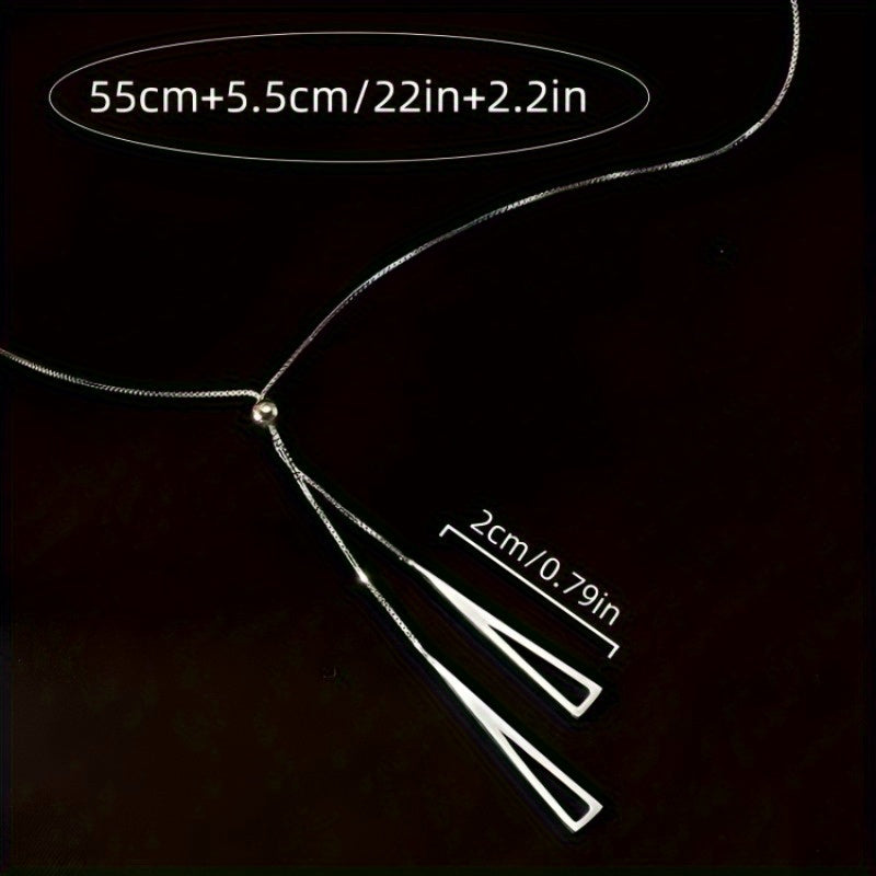 S925 Sterling Sliver Geometric Pendant Lariat Necklace Elegant Style Hypoallergenic Y Shape Necklace Occasion Jewelry 2.1g/0.074oz