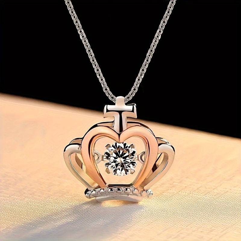Trendy Synthetic Cubic Zirconia Crown Pendant Necklace - Stunning Mosaic Design, Copper Material, No Plating, Fashionable Decorative Accessory - Perfect Gift for Daughter, Party, Holiday, Birthday, Graduation