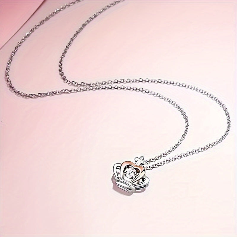 Trendy Synthetic Cubic Zirconia Crown Pendant Necklace - Stunning Mosaic Design, Copper Material, No Plating, Fashionable Decorative Accessory - Perfect Gift for Daughter, Party, Holiday, Birthday, Graduation
