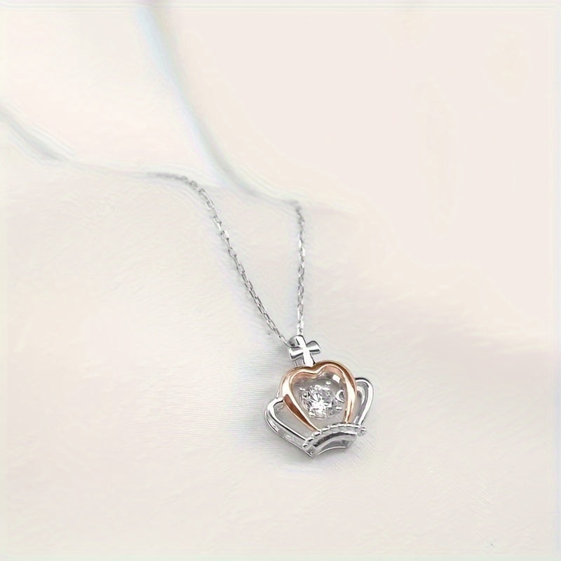 Trendy Synthetic Cubic Zirconia Crown Pendant Necklace - Stunning Mosaic Design, Copper Material, No Plating, Fashionable Decorative Accessory - Perfect Gift for Daughter, Party, Holiday, Birthday, Graduation