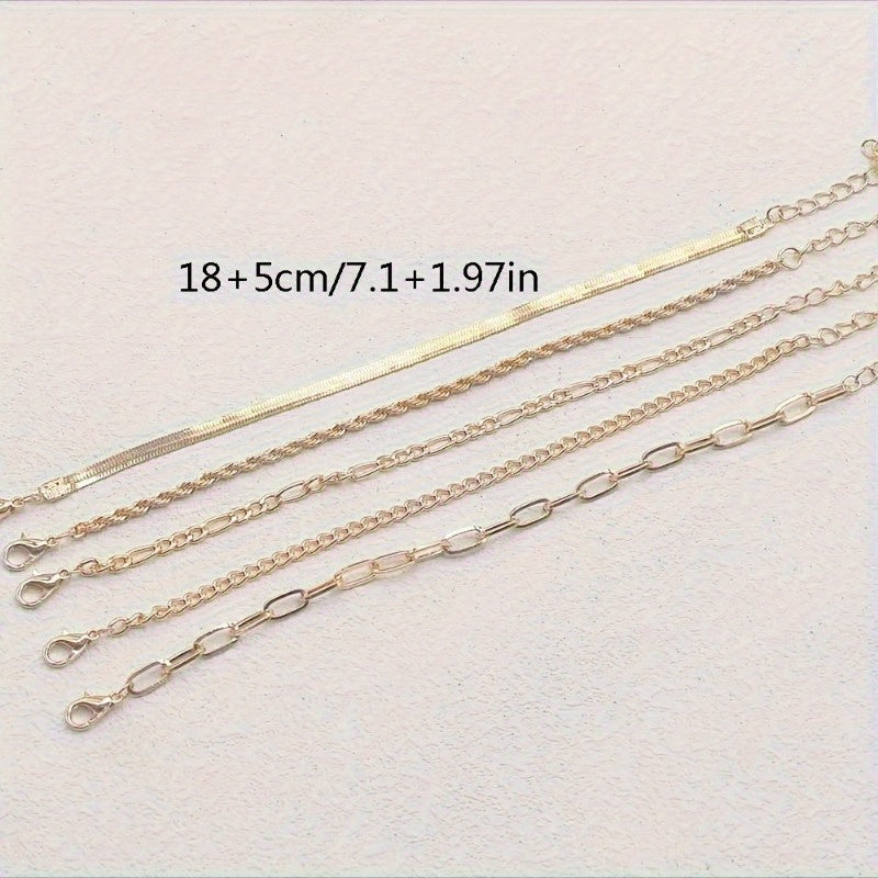 5pcs Stylish Unisex Hip Hop Link Chain Bracelet Set - Durable, Versatile, and Fashionable for Daily Wear, Perfect for Men and Women, Hand Jewelry Accessory with Adjustable Clasp for Comfortable Fit