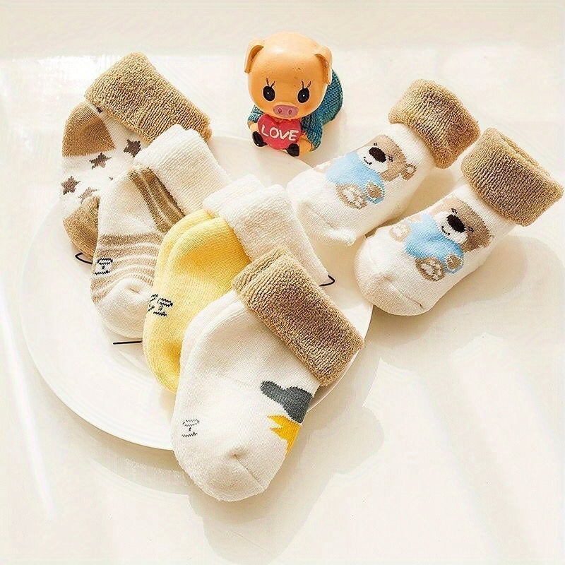 5 Pairs Toddler's Novelty Cartoon Cute Floor Socks, Cotton Breathable Thickened Warm Socks, Boys Girls Kids Socks For Autumn And Winter