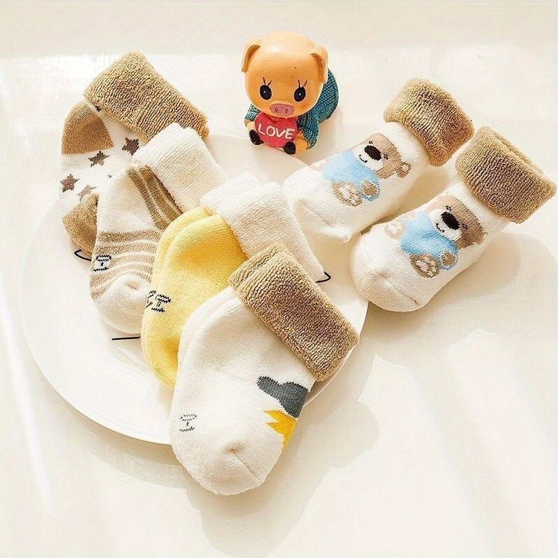5 Pairs Toddler's Novelty Cartoon Cute Floor Socks, Cotton Breathable Thickened Warm Socks, Boys Girls Kids Socks For Autumn And Winter