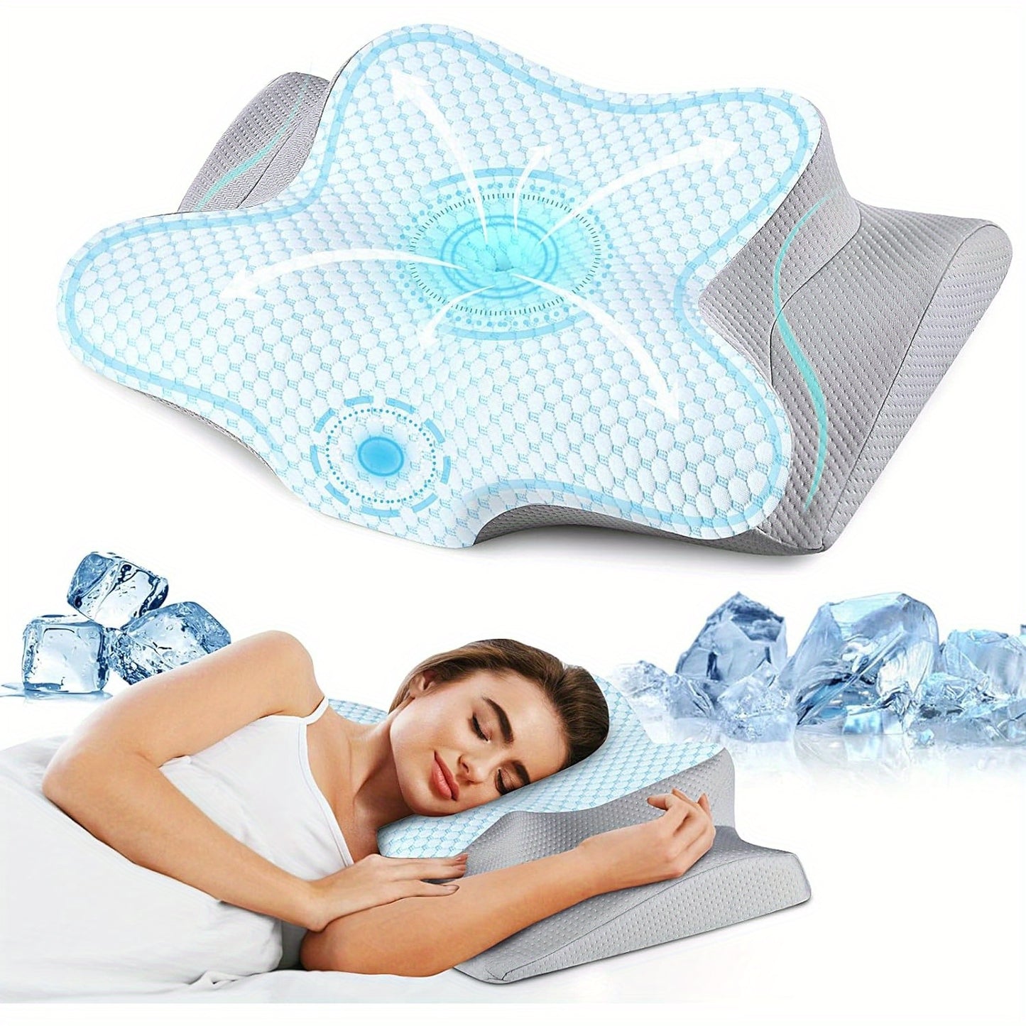 Ergonomic Memory Foam Neck Pillow - Cooling Cervical Support for Side, Back & Stomach Sleepers with Breathable Ice Silk Cover - Ideal Gift