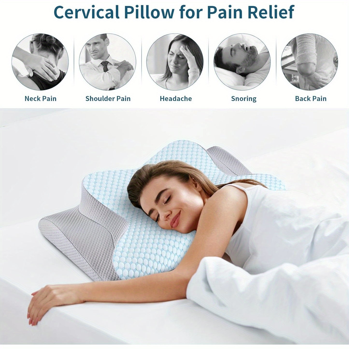 Ergonomic Memory Foam Neck Pillow - Cooling Cervical Support for Side, Back & Stomach Sleepers with Breathable Ice Silk Cover - Ideal Gift