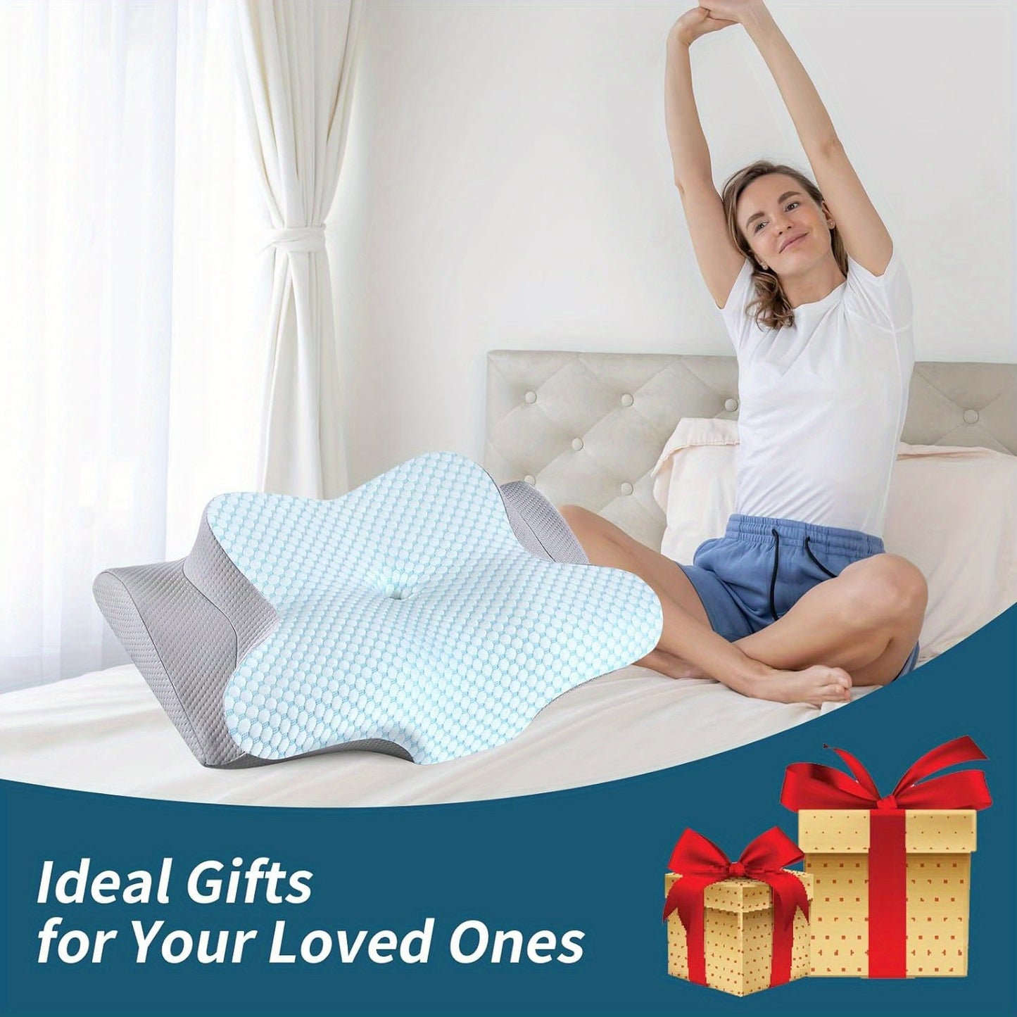 Ergonomic Memory Foam Neck Pillow - Cooling Cervical Support for Side, Back & Stomach Sleepers with Breathable Ice Silk Cover - Ideal Gift