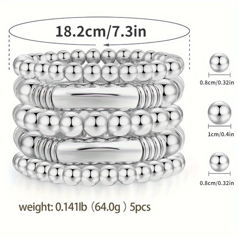 5 Pieces/ Set Metal Beads Decor Bracelets Simple Punk Style Trendy Female Bracelets With Gift Box