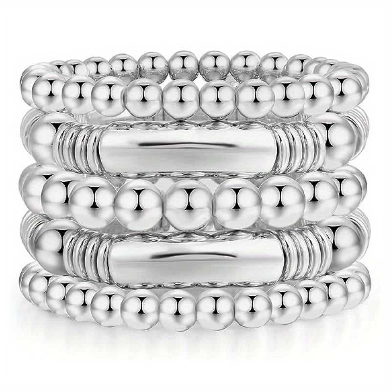 5 Pieces/ Set Metal Beads Decor Bracelets Simple Punk Style Trendy Female Bracelets With Gift Box
