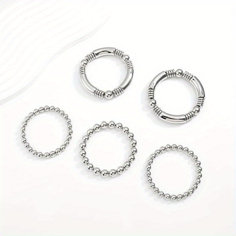 5 Pieces/ Set Metal Beads Decor Bracelets Simple Punk Style Trendy Female Bracelets With Gift Box
