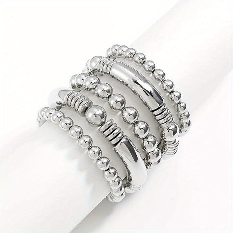 5 Pieces/ Set Metal Beads Decor Bracelets Simple Punk Style Trendy Female Bracelets With Gift Box