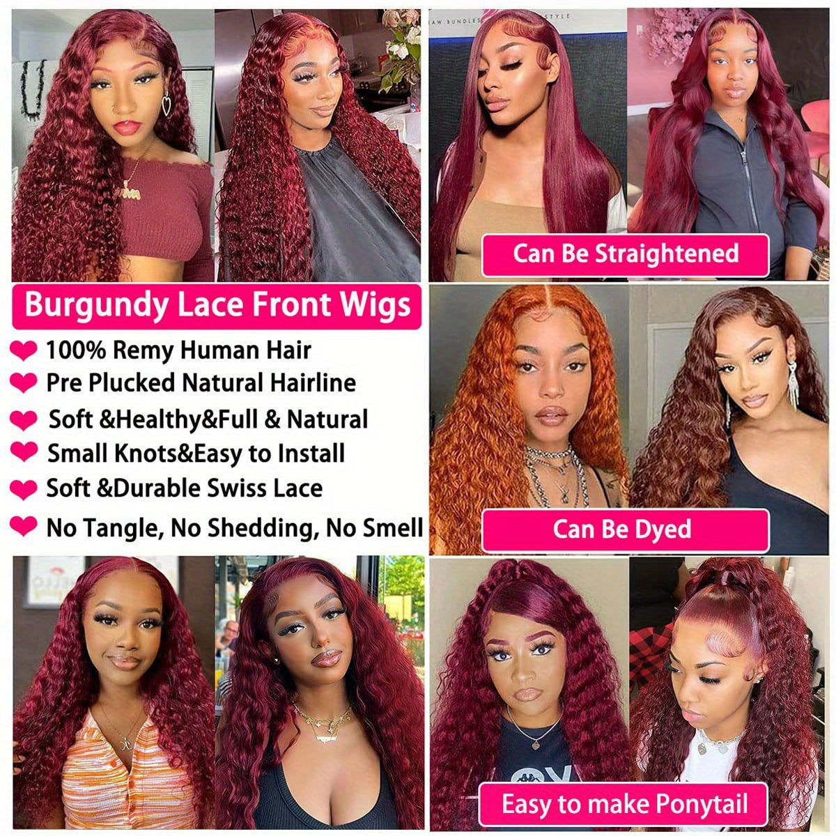 Burgundy Lace Front Wigs Human Hair Pre Plucked 99J Deep Wave Wig 13x4 HD Lace Frontal Wigs For Women Human Hair Red Colored Wet And Wavy Curly Wigs