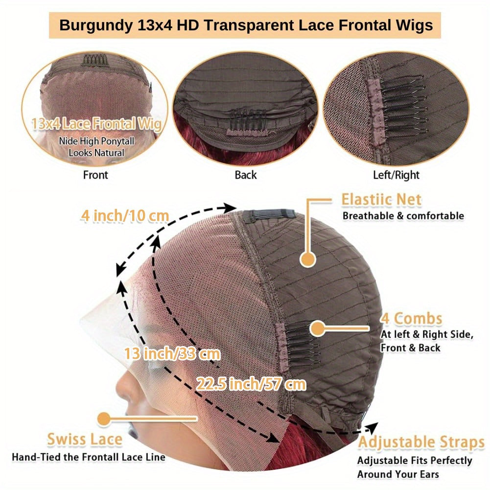Burgundy Lace Front Wigs Human Hair Pre Plucked 99J Deep Wave Wig 13x4 HD Lace Frontal Wigs For Women Human Hair Red Colored Wet And Wavy Curly Wigs