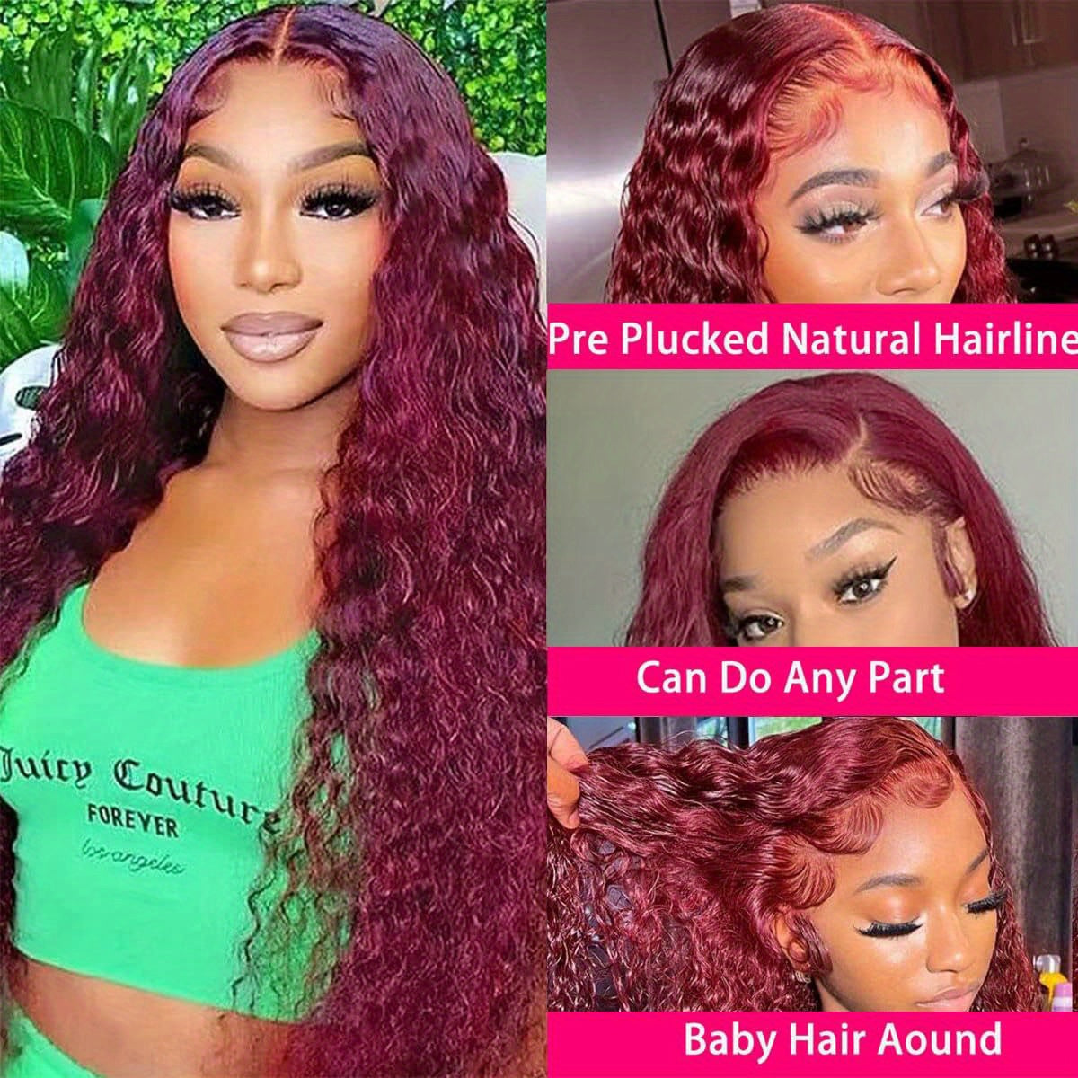 Burgundy Lace Front Wigs Human Hair Pre Plucked 99J Deep Wave Wig 13x4 HD Lace Frontal Wigs For Women Human Hair Red Colored Wet And Wavy Curly Wigs