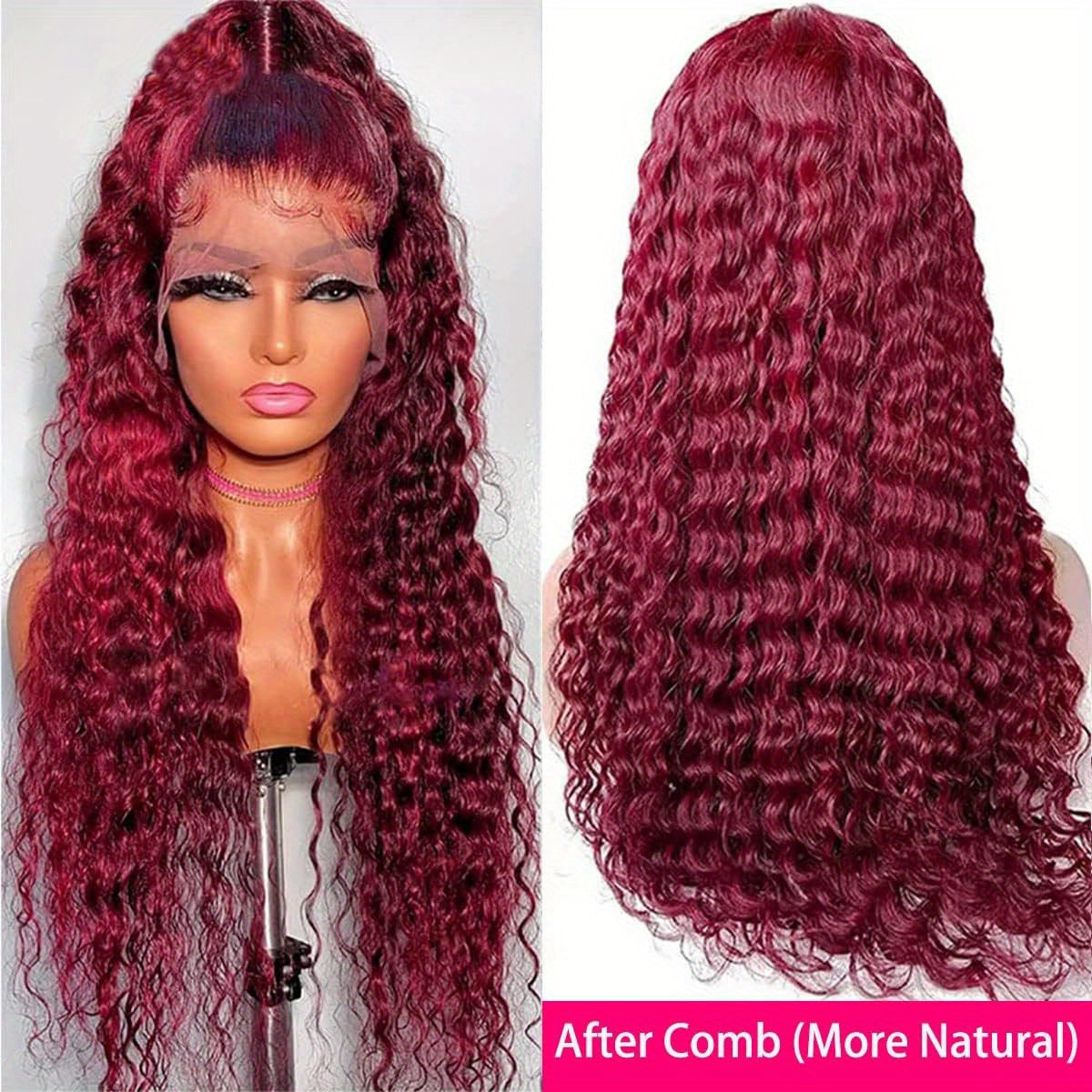 Burgundy Lace Front Wigs Human Hair Pre Plucked 99J Deep Wave Wig 13x4 HD Lace Frontal Wigs For Women Human Hair Red Colored Wet And Wavy Curly Wigs