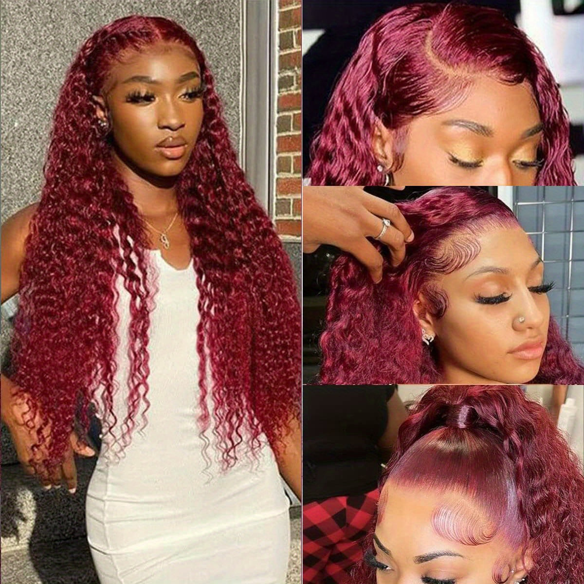 Burgundy Lace Front Wigs Human Hair Pre Plucked 99J Deep Wave Wig 13x4 HD Lace Frontal Wigs For Women Human Hair Red Colored Wet And Wavy Curly Wigs