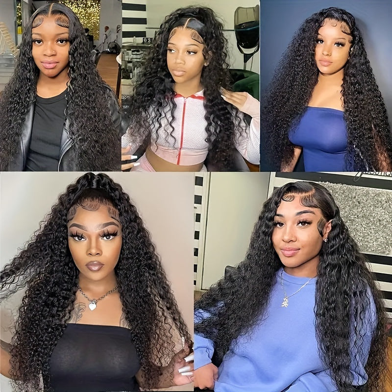 250% Density 28 Deep Curly Lace Front Wig - Pre-Plucked with Baby Hair, Natural Black Color, Kinky Curly Style, 13x6 Lace Area, Basics Style, Suitable for All Women