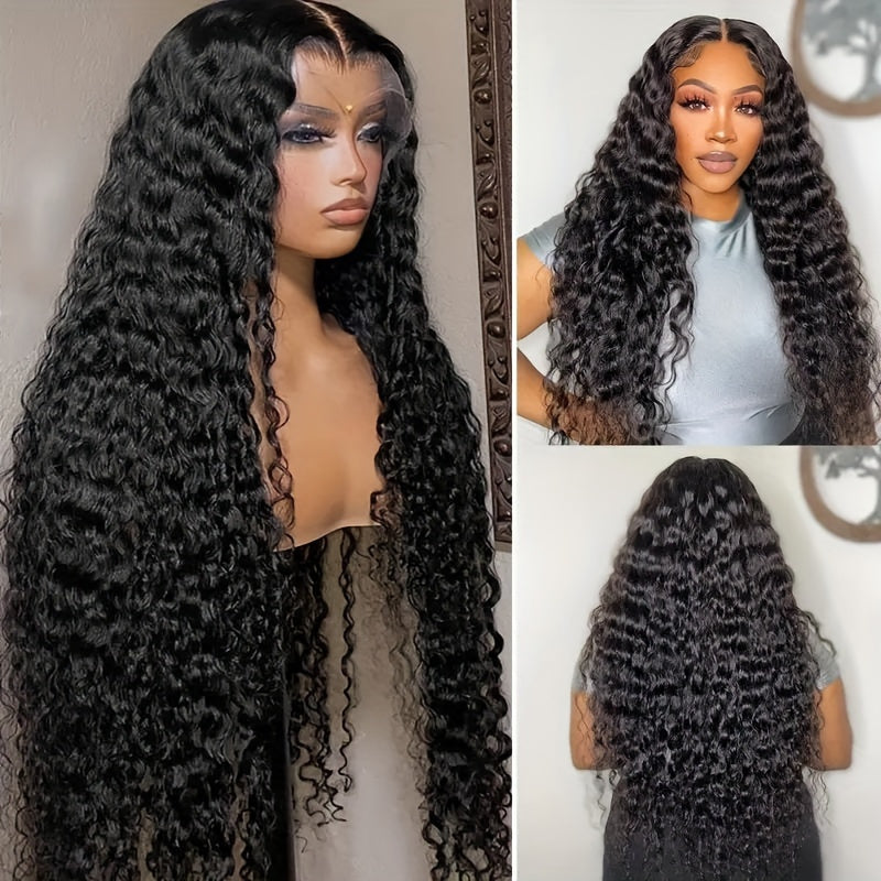 250% Density 28 Deep Curly Lace Front Wig - Pre-Plucked with Baby Hair, Natural Black Color, Kinky Curly Style, 13x6 Lace Area, Basics Style, Suitable for All Women