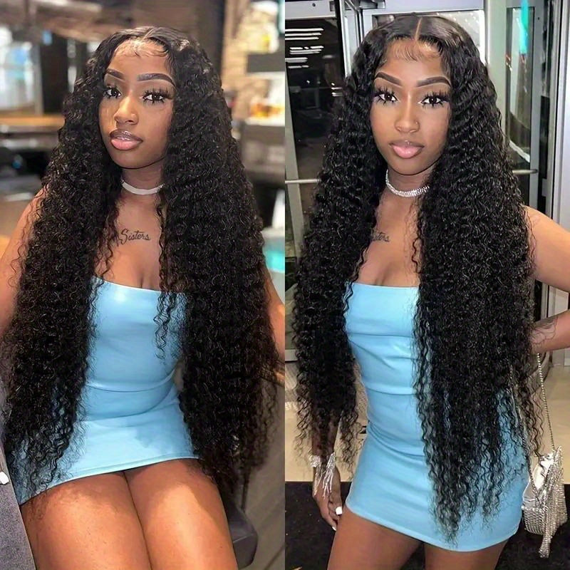 250% Density 28 Deep Curly Lace Front Wig - Pre-Plucked with Baby Hair, Natural Black Color, Kinky Curly Style, 13x6 Lace Area, Basics Style, Suitable for All Women