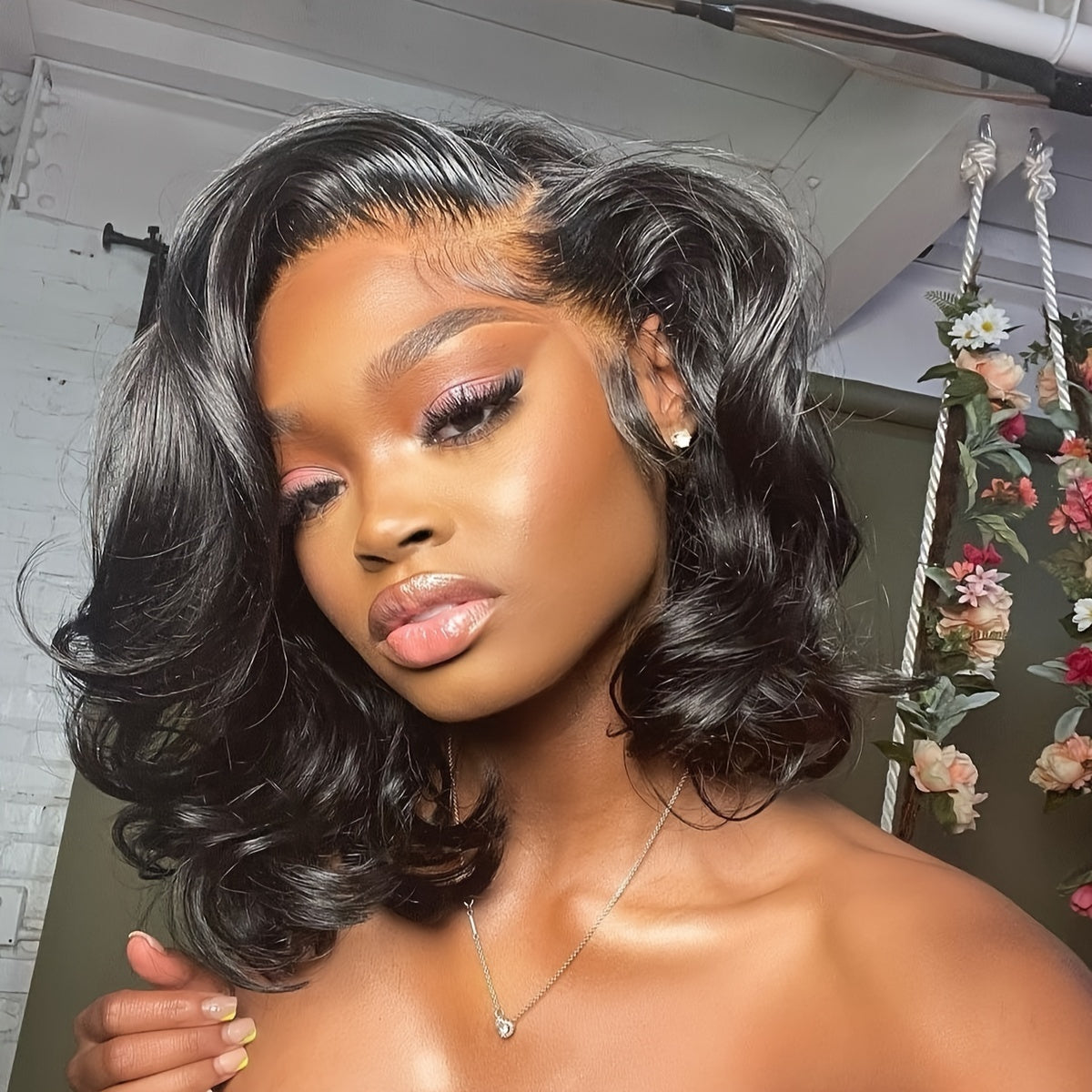 Put On And Go Glueless Bob Wig - Body Wave Lace Front Human Hair Wigs For Women - Pre Plucked And Pre Cut 13x4 Lace Closure - No Glue Needed For Beginners 180%