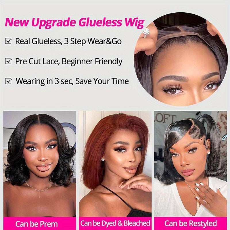Glueless Wigs Human Hair bob Straight Human Hair Lace Front Wigs for Beginners 100% Glueless Wigs 13x4 Lace Closure Human Hair Wig for Women Pre Cut Lace Natural Color 250% Density