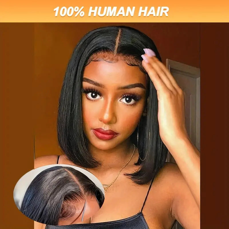 Glueless Wigs Human Hair bob Straight Human Hair Lace Front Wigs for Beginners 100% Glueless Wigs 13x4 Lace Closure Human Hair Wig for Women Pre Cut Lace Natural Color 250% Density