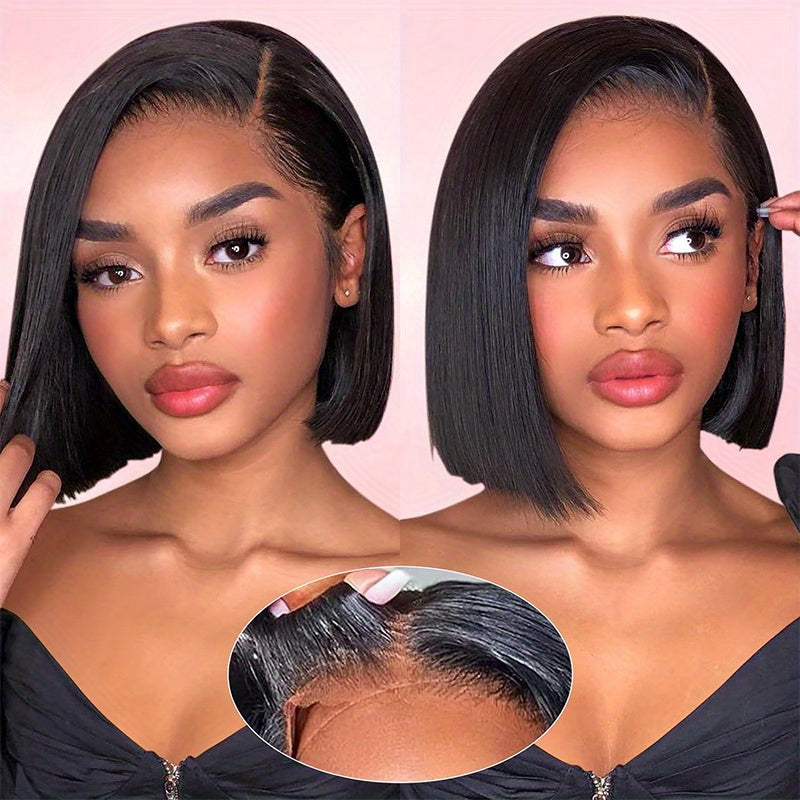 Glueless Wigs Human Hair bob Straight Human Hair Lace Front Wigs for Beginners 100% Glueless Wigs 13x4 Lace Closure Human Hair Wig for Women Pre Cut Lace Natural Color 250% Density
