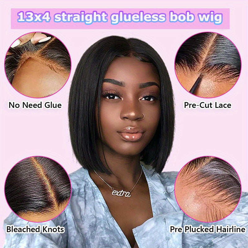 Glueless Wigs Human Hair bob Straight Human Hair Lace Front Wigs for Beginners 100% Glueless Wigs 13x4 Lace Closure Human Hair Wig for Women Pre Cut Lace Natural Color 250% Density