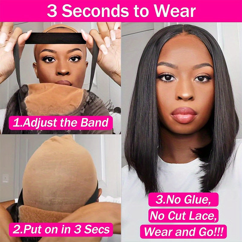 Glueless Wigs Human Hair bob Straight Human Hair Lace Front Wigs for Beginners 100% Glueless Wigs 13x4 Lace Closure Human Hair Wig for Women Pre Cut Lace Natural Color 250% Density