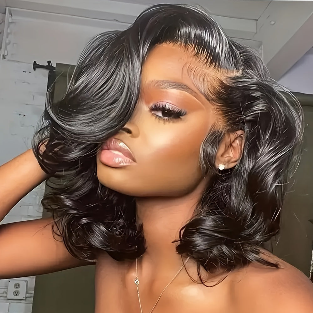 Put On And Go Glueless Bob Wig - Body Wave Lace Front Human Hair Wigs For Women - Pre Plucked And Pre Cut 13x4 Lace Closure - No Glue Needed For Beginners 180%