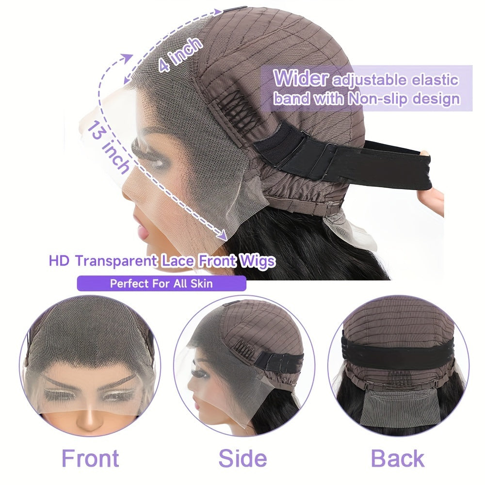Put On And Go Glueless Bob Wig - Body Wave Lace Front Human Hair Wigs For Women - Pre Plucked And Pre Cut 13x4 Lace Closure - No Glue Needed For Beginners 180%