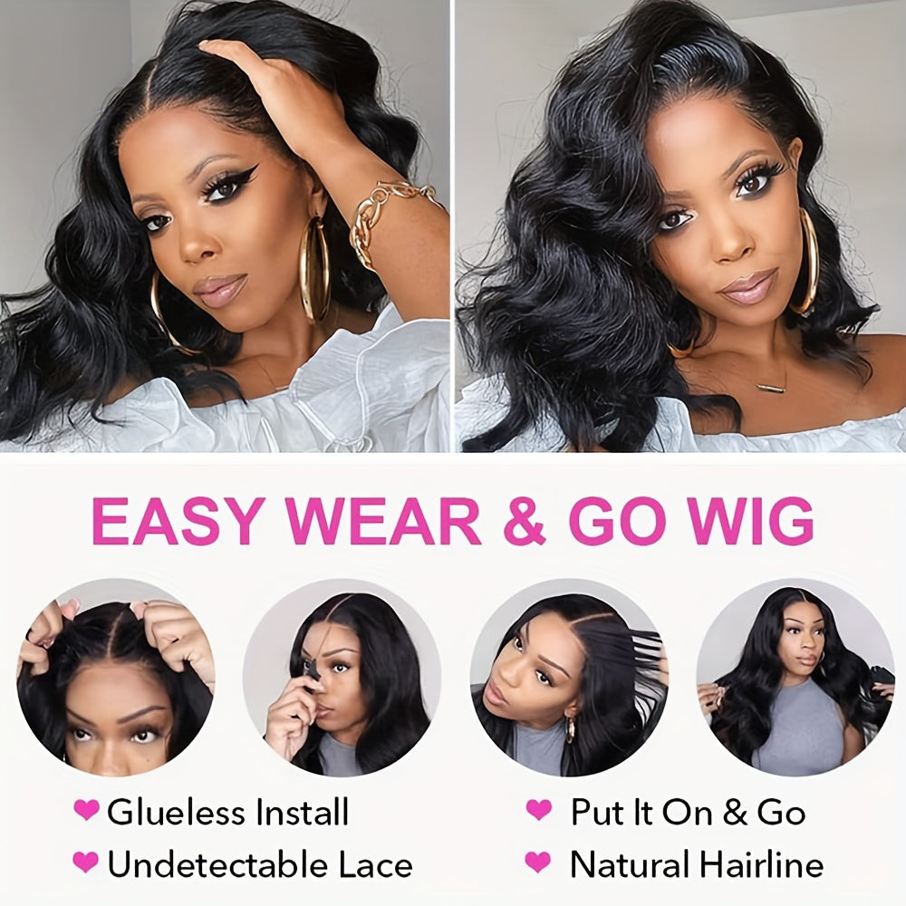 Put On And Go Glueless Bob Wig - Body Wave Lace Front Human Hair Wigs For Women - Pre Plucked And Pre Cut 13x4 Lace Closure - No Glue Needed For Beginners 180%