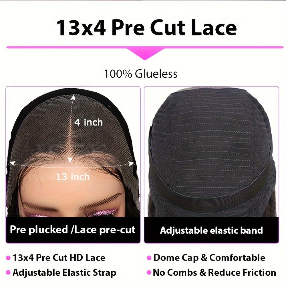 Put On And Go Glueless Bob Wig - Body Wave Lace Front Human Hair Wigs For Women - Pre Plucked And Pre Cut 13x4 Lace Closure - No Glue Needed For Beginners 180%