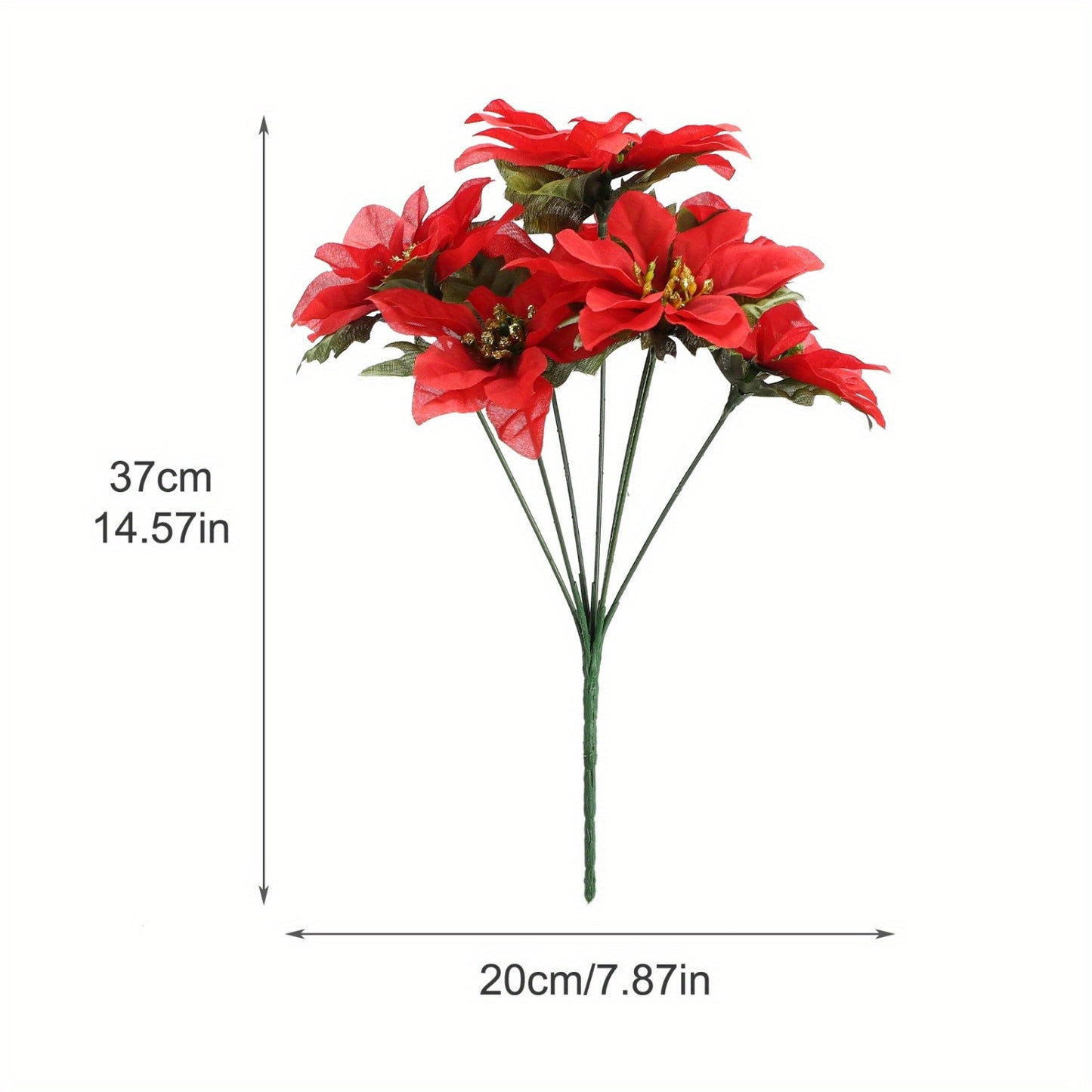 6 Pack Artificial Poinsettia Bushes, 14.6 Inch Faux Red 7 Stems Velvet Poinsettia Floral for Indoor Outdoor Christmas Tree Ornament Home Porch Decorations