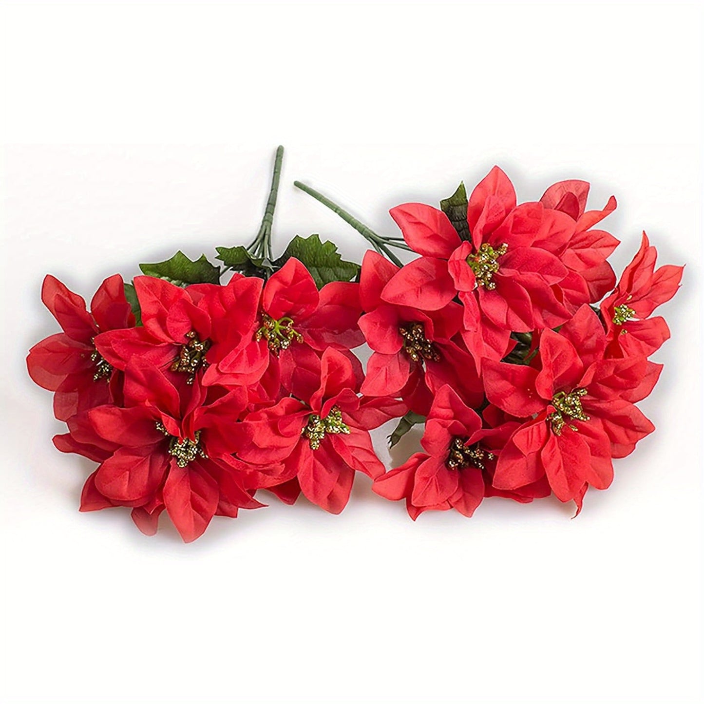 6 Pack Artificial Poinsettia Bushes, 14.6 Inch Faux Red 7 Stems Velvet Poinsettia Floral for Indoor Outdoor Christmas Tree Ornament Home Porch Decorations