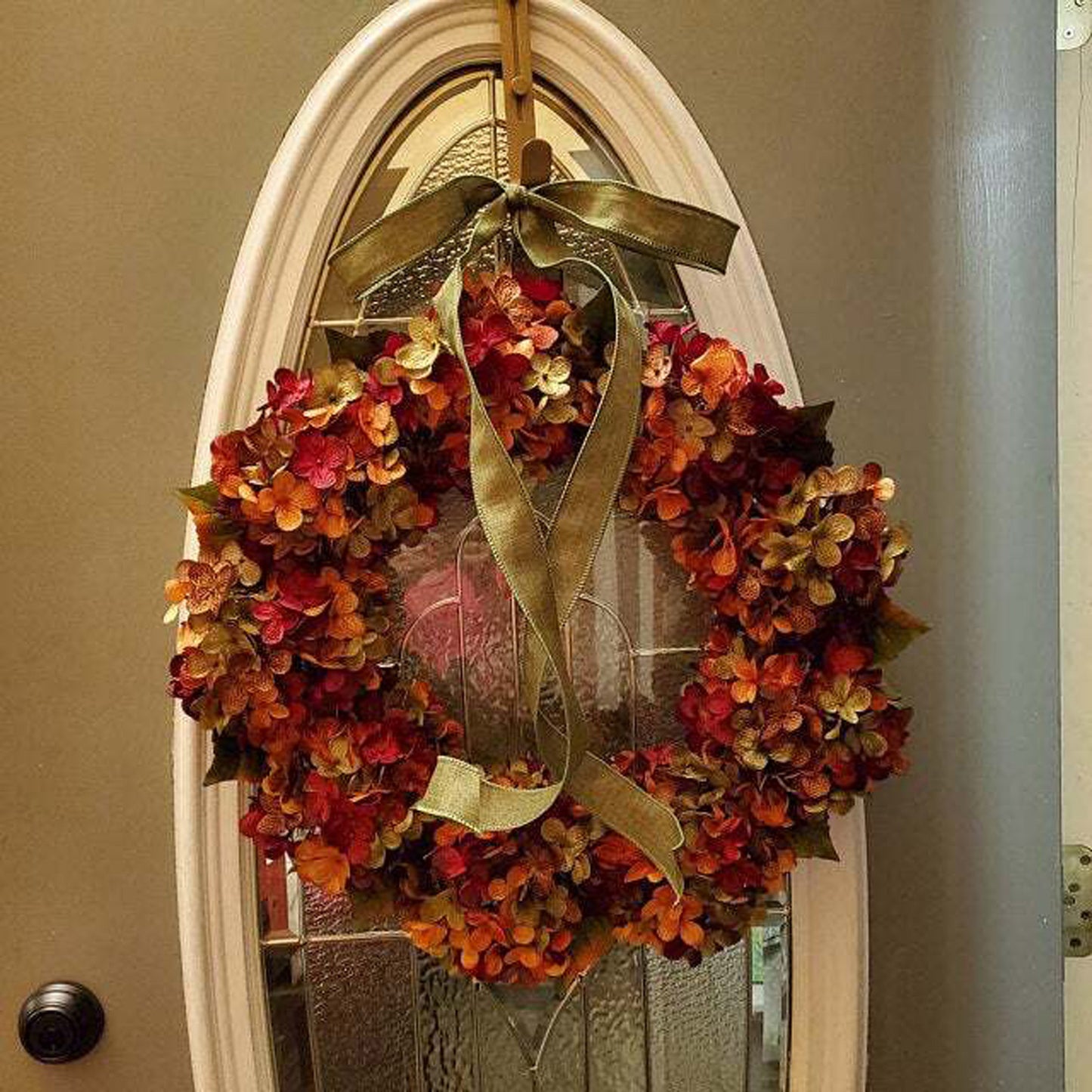 17.72 in Large Fall Hydrangea Wreath - Artificial Flower Garland with Bowknot Decoration for Thanksgiving Front Door Home Decor - Perfect Autumn Seasonal Decoration for Outdoor or Indoor Use