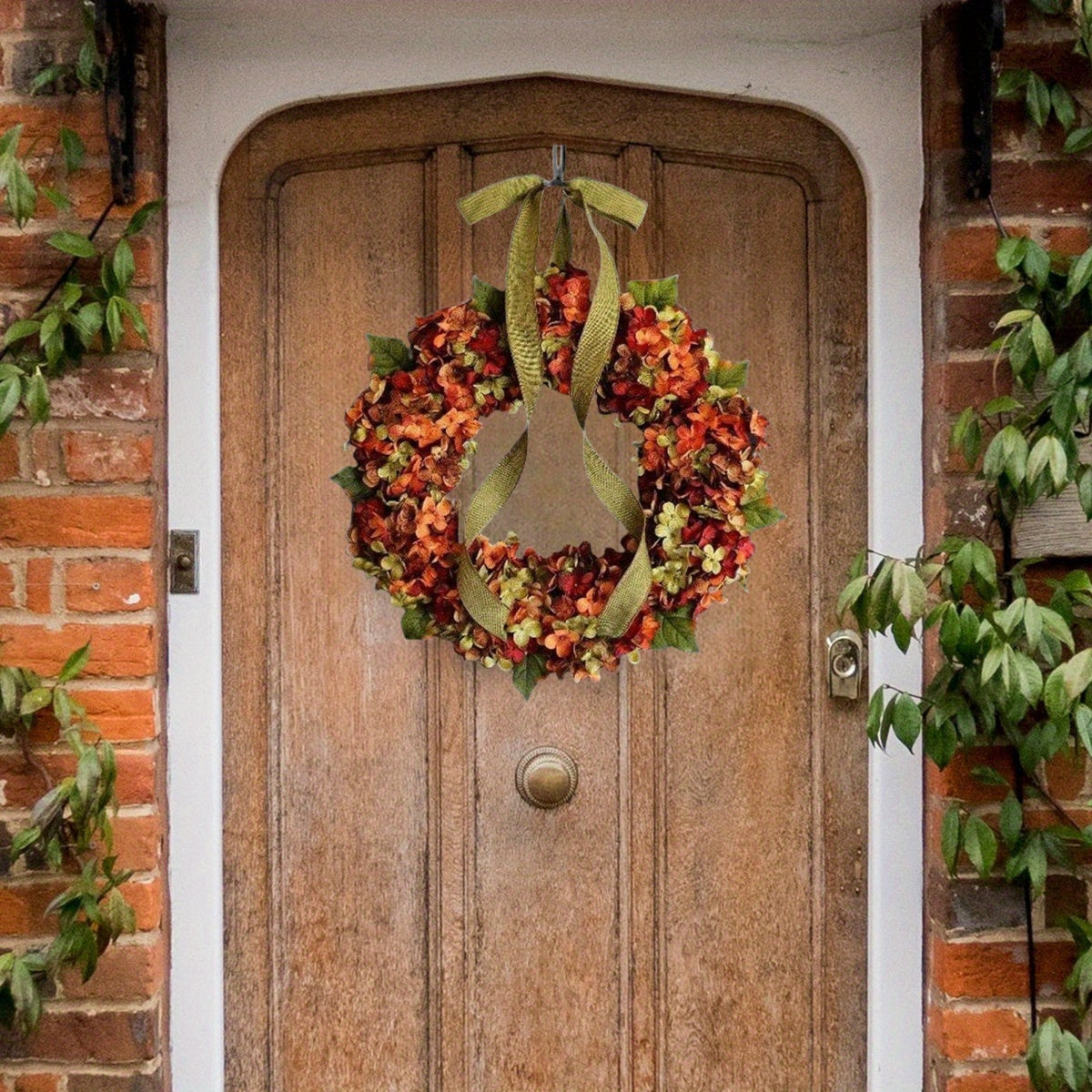 17.72 in Large Fall Hydrangea Wreath - Artificial Flower Garland with Bowknot Decoration for Thanksgiving Front Door Home Decor - Perfect Autumn Seasonal Decoration for Outdoor or Indoor Use